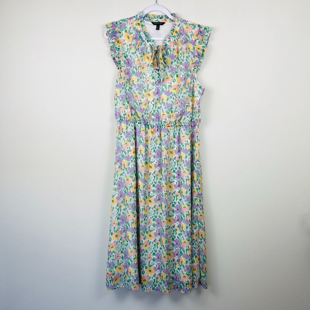 Banana Republic Floral Maxi Dress, Ruffled Cap Sleeves, Women's XL